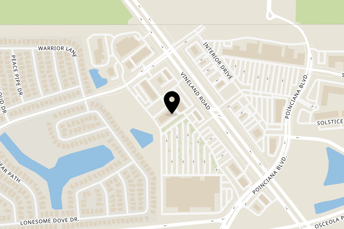Map showing the location of Via Capri Pizzeria on 3262 Vineland Rd #106 in Kissimmee
